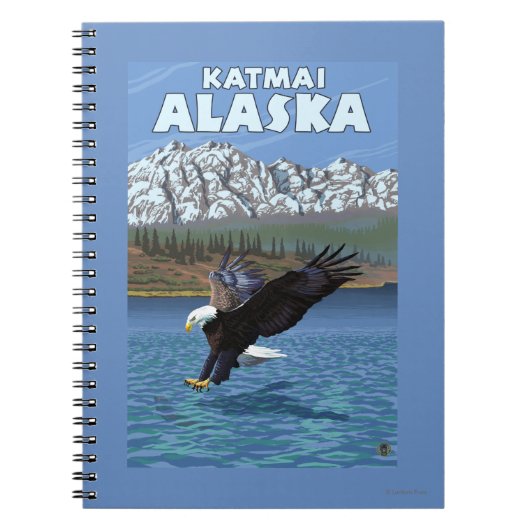 Bald Eagle Diving - Katmai，アラスカ ノートブック (正面)