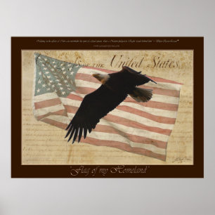 BALD EAGLE & FLAG Patriotic Poster with Quote ポスター