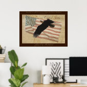 BALD EAGLE & FLAG Patriotic Poster with Quote ポスター (ホームオフィス)