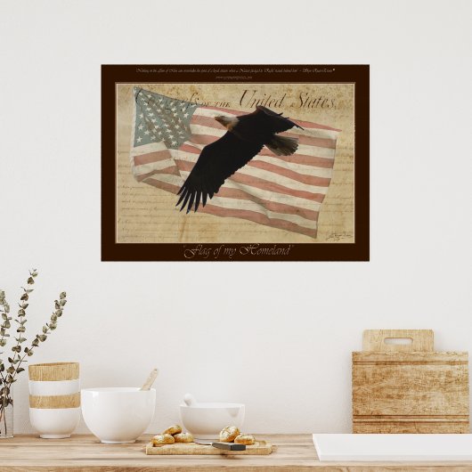 BALD EAGLE & FLAG Patriotic Poster with Quote ポスター (キッチン)