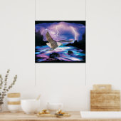 Bald Eagle Flying Over River Poster ポスター (キッチン)