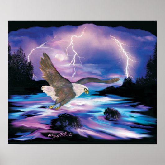 Bald Eagle Flying Over River Poster ポスター (正面)