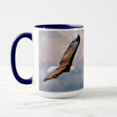 Bald Eagle Flying Over Snowcapped Mountains Blue マグカップ (左)