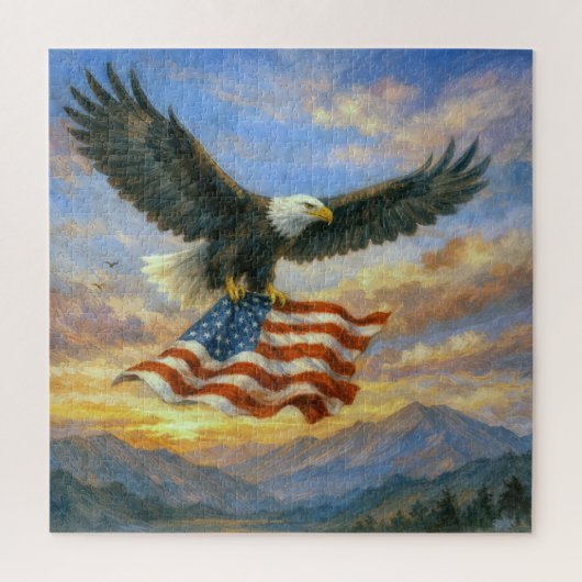 Bald Eagle Flying With American Flag ジグソーパズル (縦)