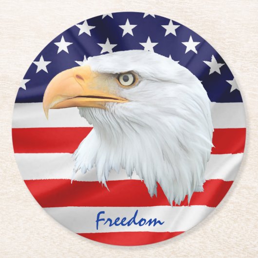 Bald Eagle Freedomカスタマイズ可能 ラウンドペーパーコースター (正面)