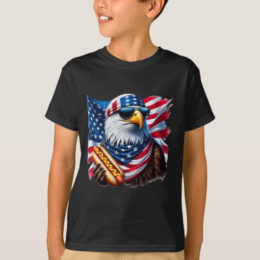 Bald Eagle Hotdog Funny American Patriotic 4th Of  Tシャツ (正面)