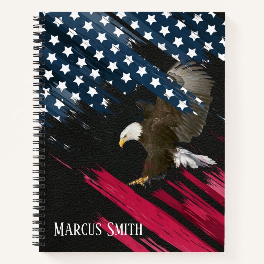 Bald Eagle in American Flag抽象芸術オンレザー ノートブック (正面)