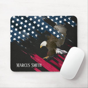 Bald Eagle in American Flag抽象芸術オンレザー マウスパッド