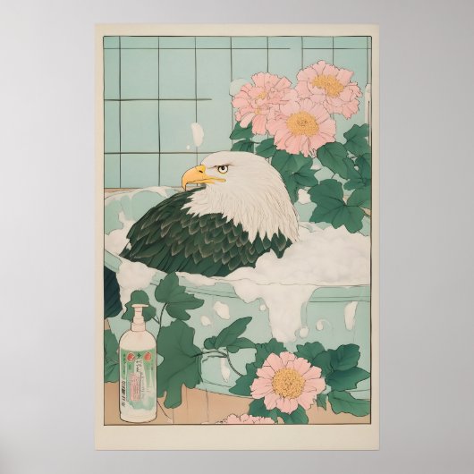 Bald Eagle in Bathtub Print Ukiyo-e Japanese ポスター (正面)