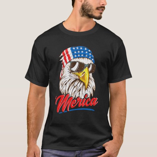 Bald Eagle Merica 80s Mullet Eagle America Usa 4th Tシャツ (正面)