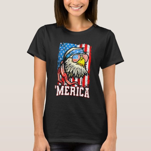Bald Eagle Mullet Merica American Flag  4th Of Jul Tシャツ (正面)