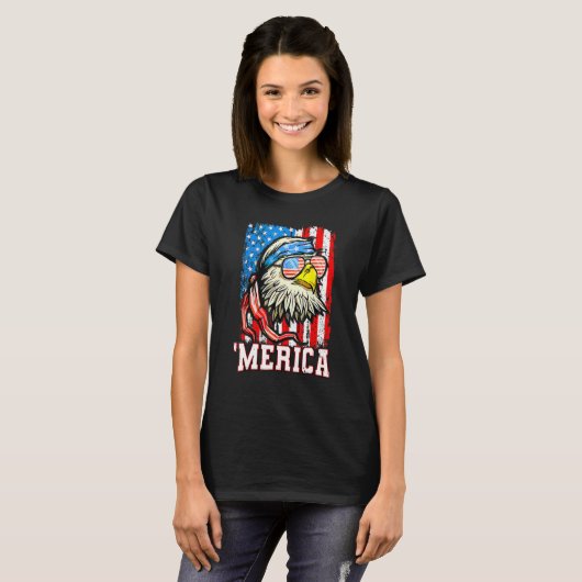 Bald Eagle Mullet Merica American Flag  4th Of Jul Tシャツ (正面フル)