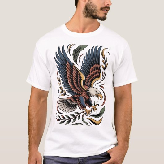 Bald Eagle Neo-Traditional Art Vintage Americana Tシャツ (正面)