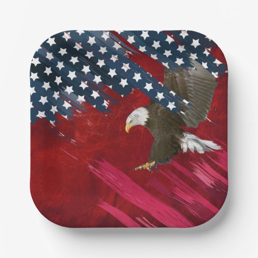 Bald Eagle on American Flag Abstract ペーパープレート (正面)