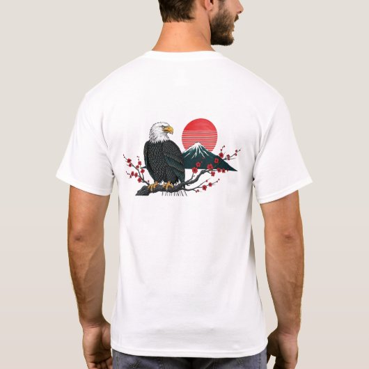  Bald Eagle on Cherry Blossom with Mount Fuji   Tシャツ (裏面)