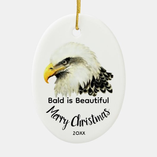  Bald Eagle Owl Bald is Beautiful Christmas セラミックオーナメント (正面)