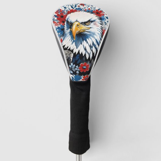 Bald Eagle Red White and Blue Floral USA ゴルフヘッドカバー (正面)