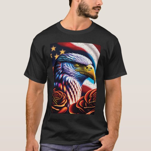 Bald Eagle Rose Patriotic 4th of July USA American Tシャツ (正面)
