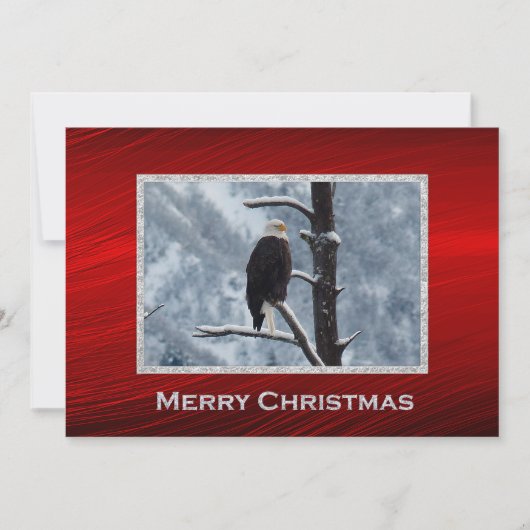 Bald Eagle Snow Tree Photo Christmas Flat シーズンカード (正面)