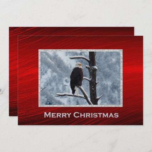 Bald Eagle Snow Tree Photo Christmas Flat シーズンカード (正面/裏面)