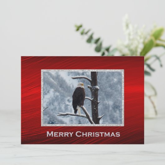 Bald Eagle Snow Tree Photo Christmas Flat シーズンカード (スタンド正面)