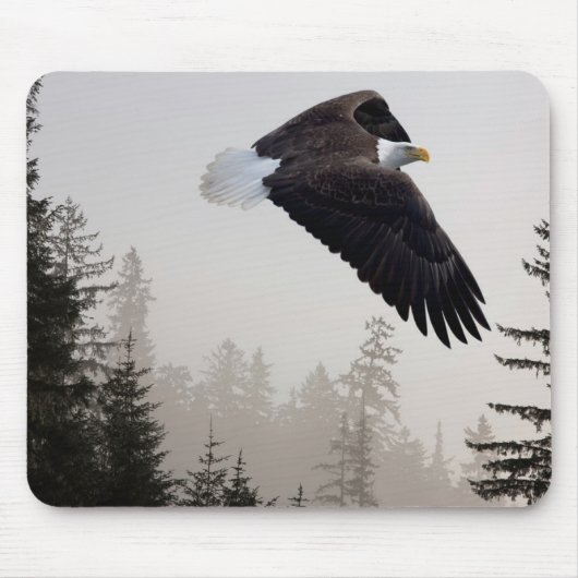 Bald Eagle Soaring Through Mist マウスパッド (正面)
