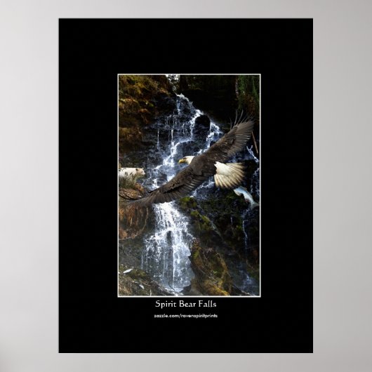 Bald Eagle, Spirit Bear & Water Fall Art Poster ポスター (正面)