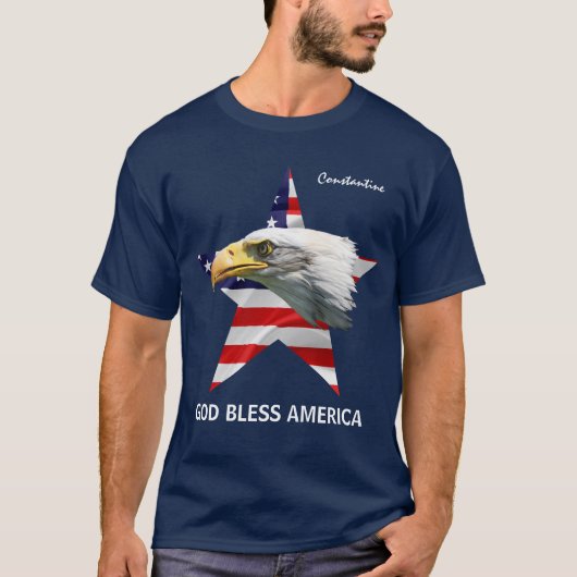 Bald Eagle、Star、Flagカスタマイズ可能クラス Tシャツ (正面)