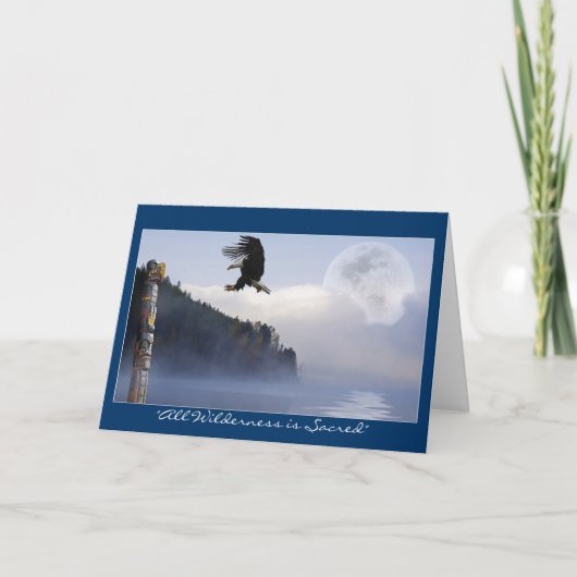 Bald Eagle, Totem Pole & Moon Greetingカーすごいド カード (正面)