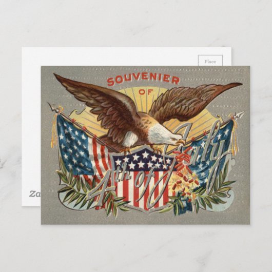 Bald Eagle US Flag Fireworks Firecrcker ポストカード (正面/裏面)