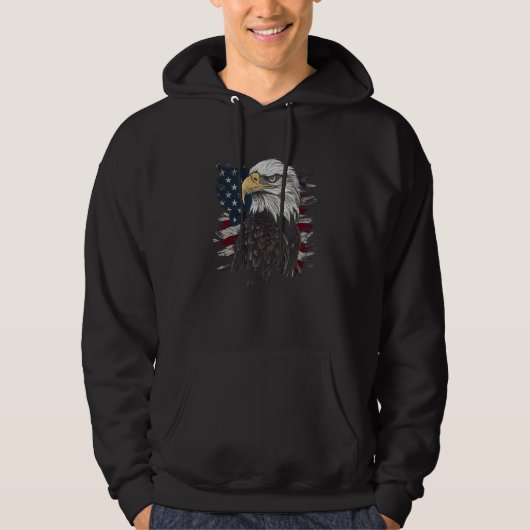 Bald Eagle USA American Flag Patriotic Graphic Men パーカ (正面)