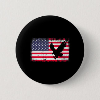 Bald Eagle Usa Flag Patriotic Fourth Of July Dom 缶バッジ