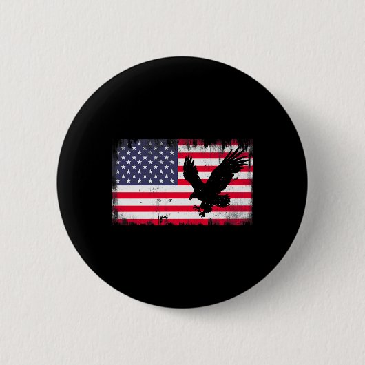 Bald Eagle Usa Flag Patriotic Fourth Of July Dom 缶バッジ (正面)