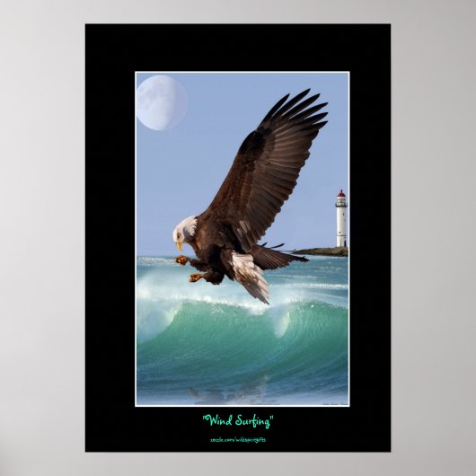 Bald Eagle, Waves & Lighthouse Art Poster ポスター (正面)