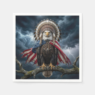 Bald Eagle Wearing an American Flag and Headdress  スタンダードカクテルナプキン