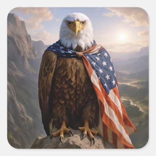 Bald Eagle Wearing an American Flag Cape スクエアシール (正面)
