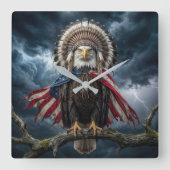 Bald Eagle Wearing an American Flag Cape スクエア壁時計 (正面)