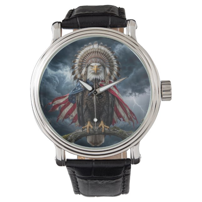 Bald Eagle Wearing an American Flag Cape 腕時計 (正面)