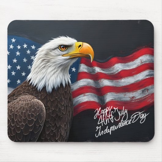 Bald Eagle with American Flag 4th of July Art マウスパッド (正面)