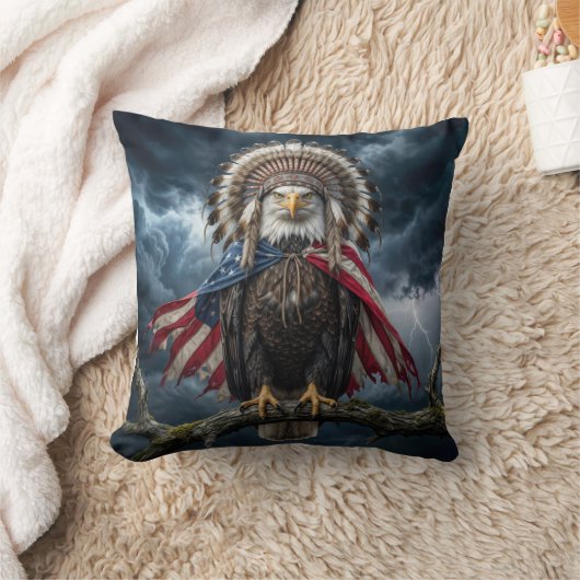 Bald Eagle With American Flag Cape and Headdress クッション (ブランケット)