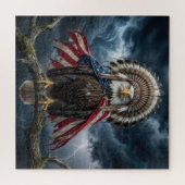 Bald Eagle With American Flag Cape and Headdress ジグソーパズル (横)