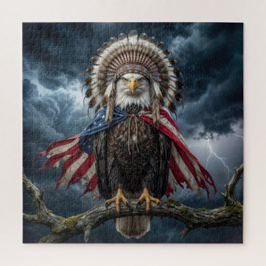 Bald Eagle With American Flag Cape and Headdress ジグソーパズル (縦)