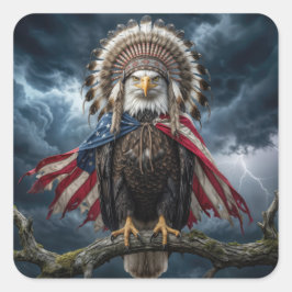 Bald Eagle With American Flag Cape and Headdress スクエアシール