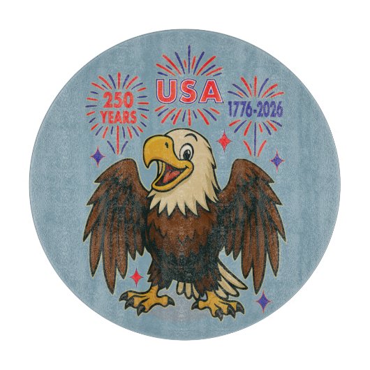 Bald Eagle with Fireworks- USA 250年1776-2026 カッティングボード (正面)