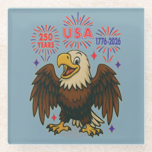 Bald Eagle with Fireworks- USA 250年1776-2026 ガラスコースター
