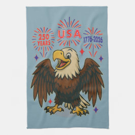 Bald Eagle with Fireworks- USA 250年1776-2026 キッチンタオル