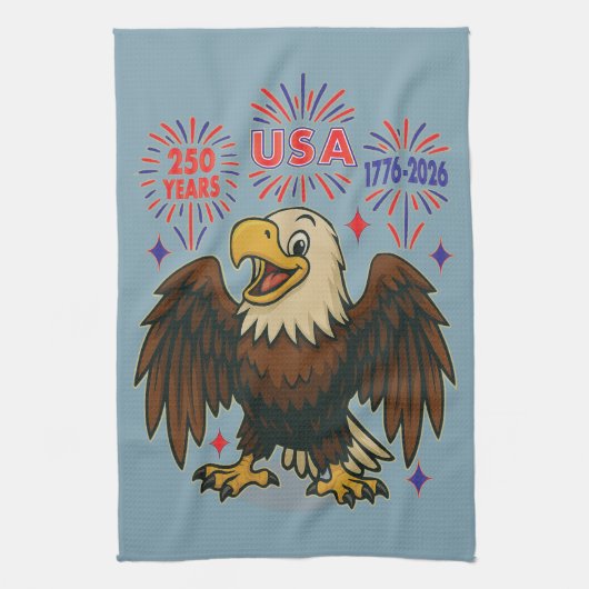 Bald Eagle with Fireworks- USA 250年1776-2026 キッチンタオル (縦)