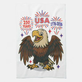 Bald Eagle with Fireworks- USA 250年1776-2026 キッチンタオル
