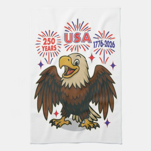 Bald Eagle with Fireworks- USA 250年1776-2026 キッチンタオル (縦)
