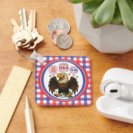 Bald Eagle with Fireworks- USA 250年1776-2026 キーホルダー (デスク)
